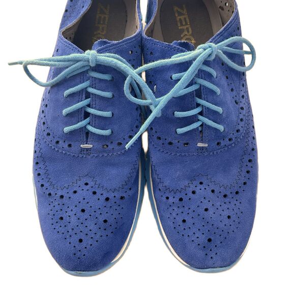 Cole Haan ZeroGrand Shoes Womens 8.5 B Blue Nubuck Leather Wingtip Sneakers - Picture 3 of 9